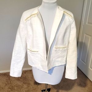 Limited Cream Marshmallow Color Open Suit Jacket Gold and Fringe Size 14